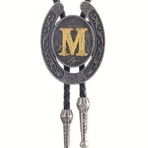 Monogram 'M' Horseshoe Bolo Tie in Black and Gold